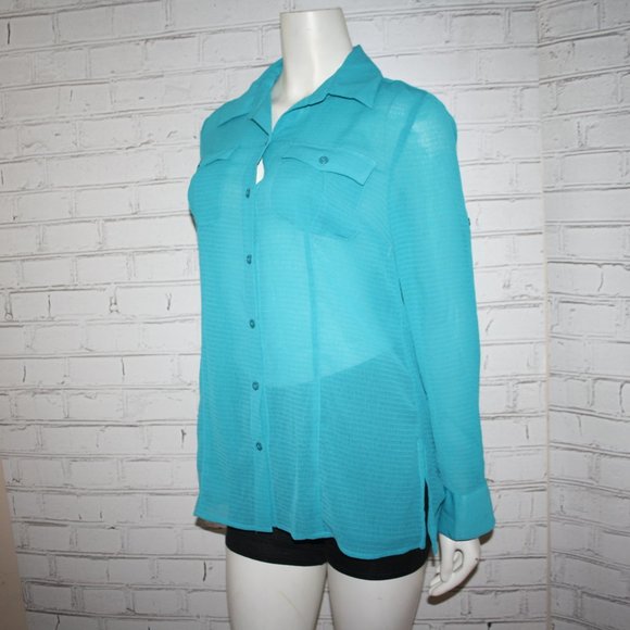 🦚✨ Teal Semi-Sheer Blouse · Evan Picone · Size Small - Picture 3 of 5